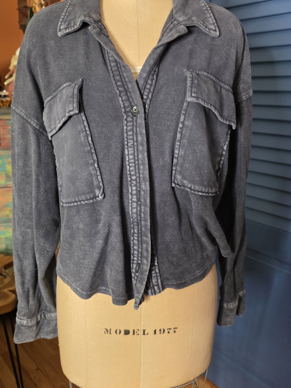Forever 21 Washed Black Button-Front Pocket Shirt